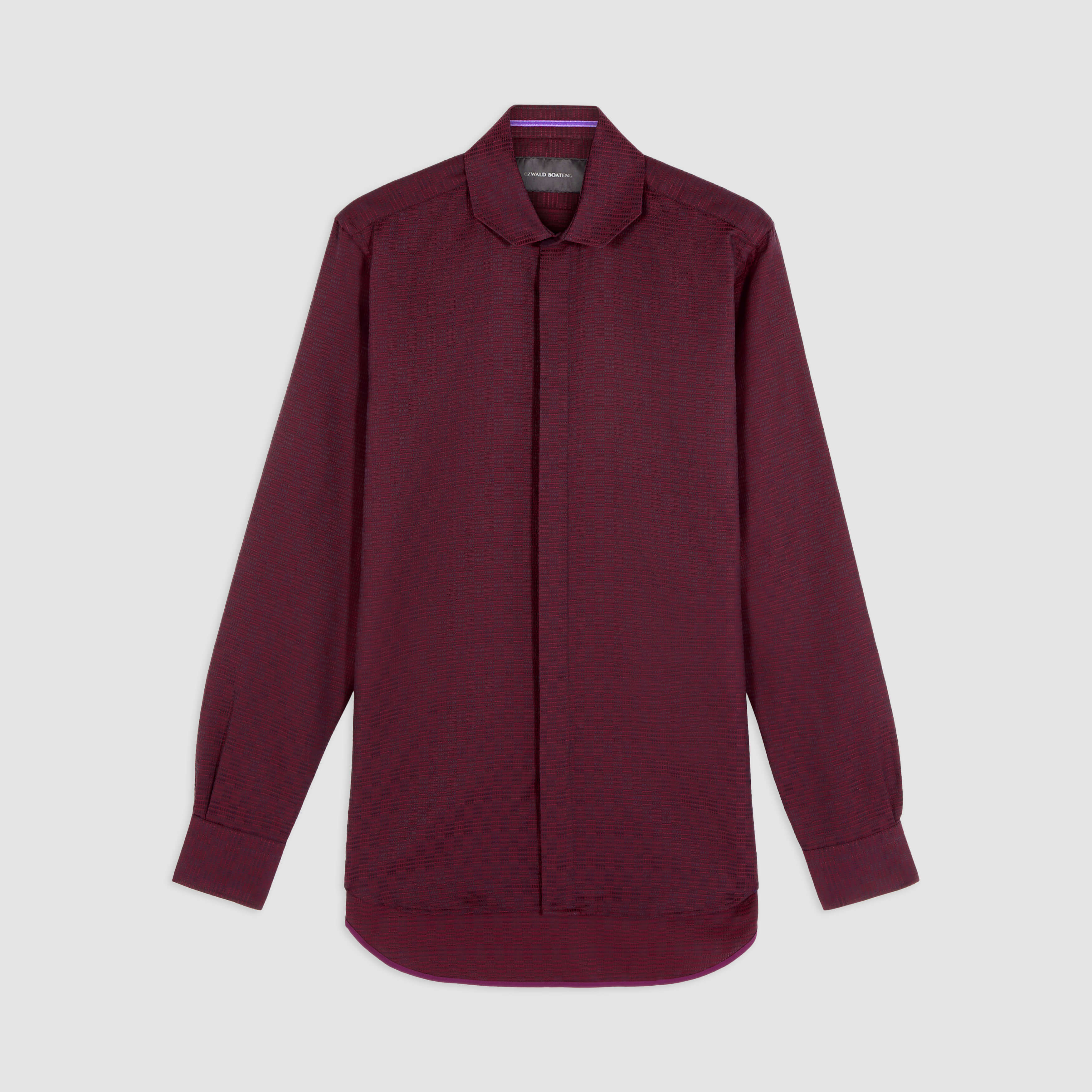 BURGUNDY KENTE CHISEL TIP COLLAR SHIRT