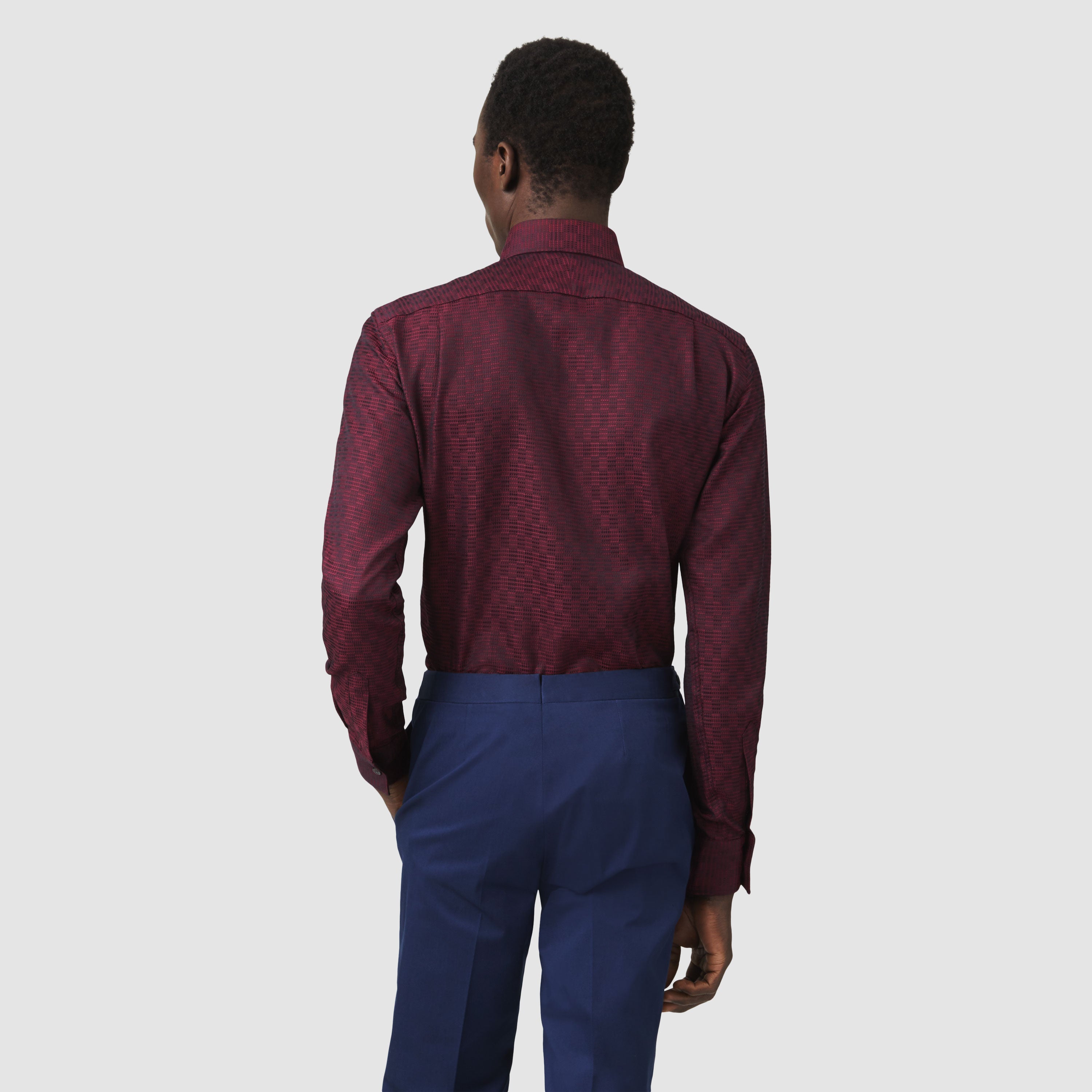 BURGUNDY KENTE WIDE CUT AWAY SHIRT