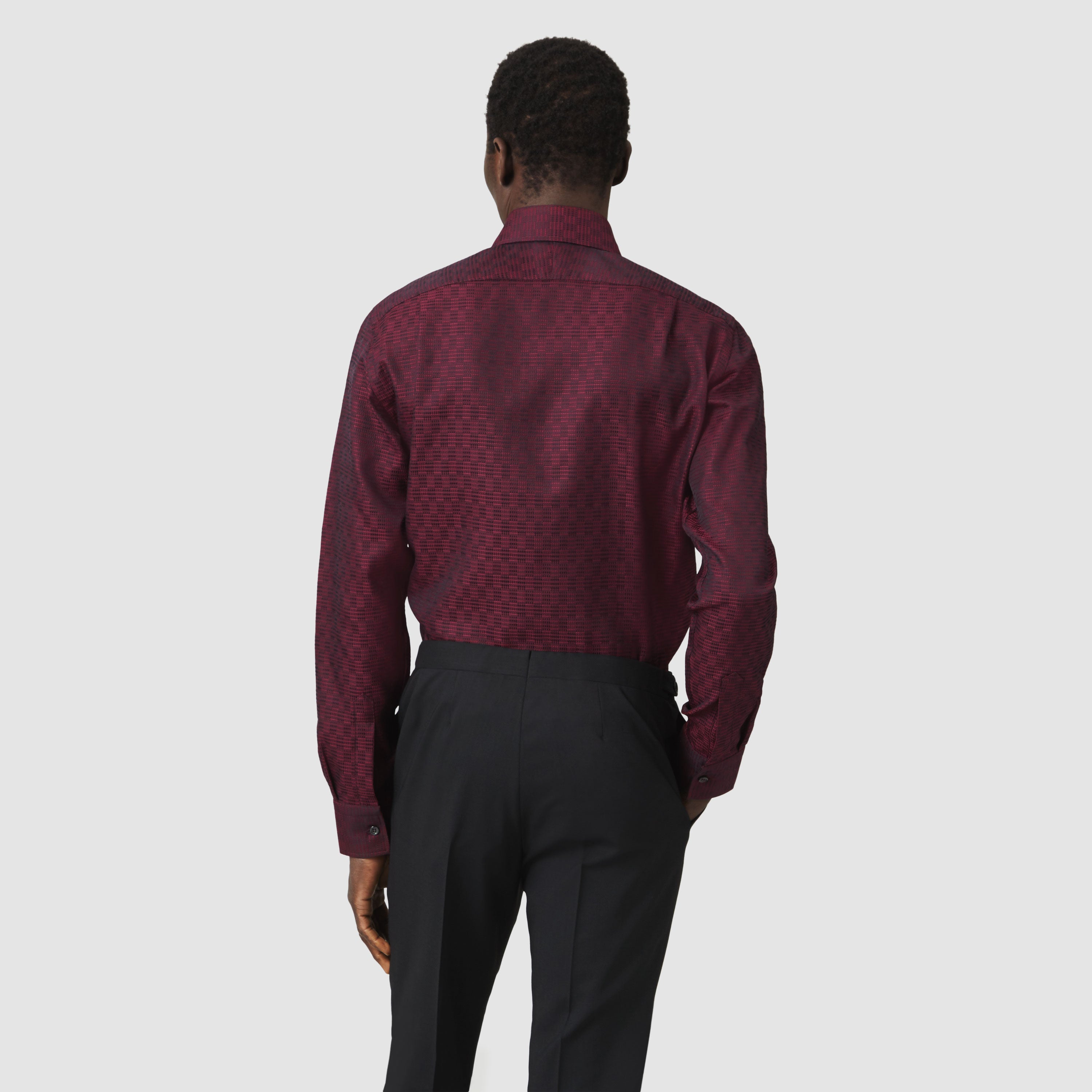 BURGUNDY KENTE CHISEL TIP COLLAR SHIRT