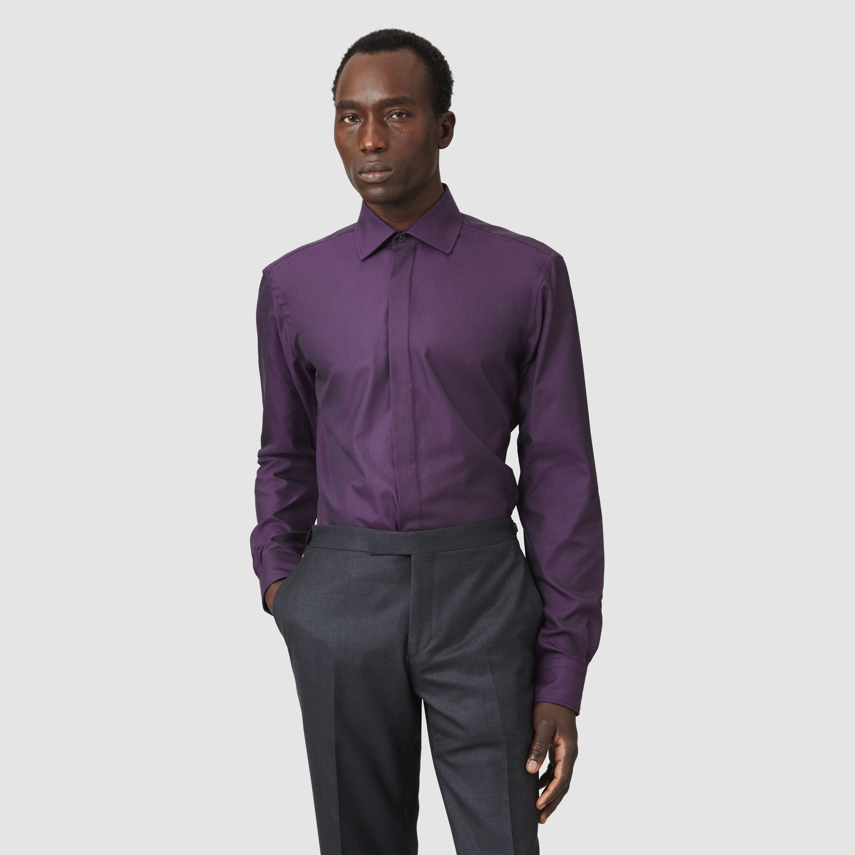 PURPLE OXFORD WIDE CUT AWAY COLLAR SHIRT