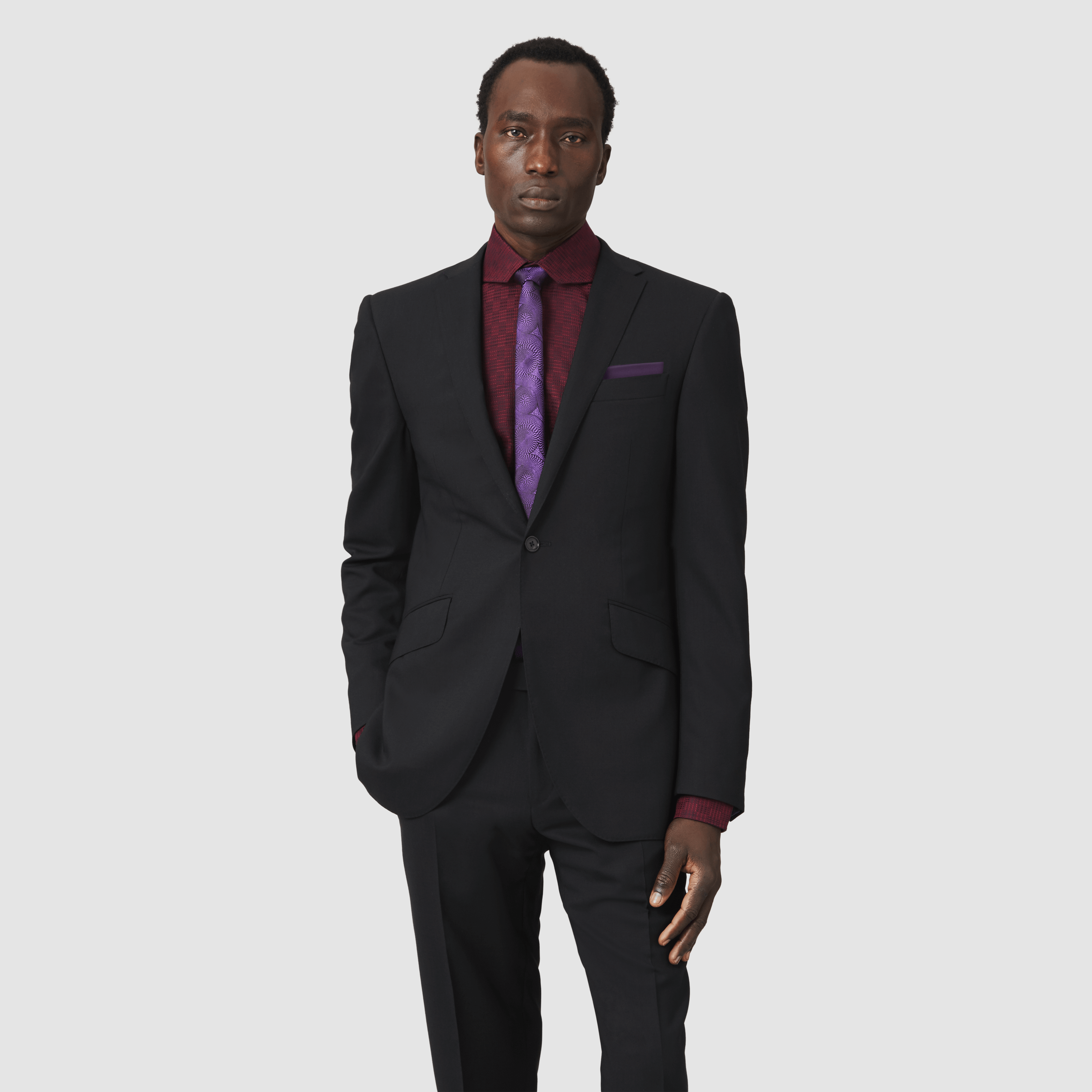 BURGUNDY KENTE CHISEL TIP COLLAR SHIRT