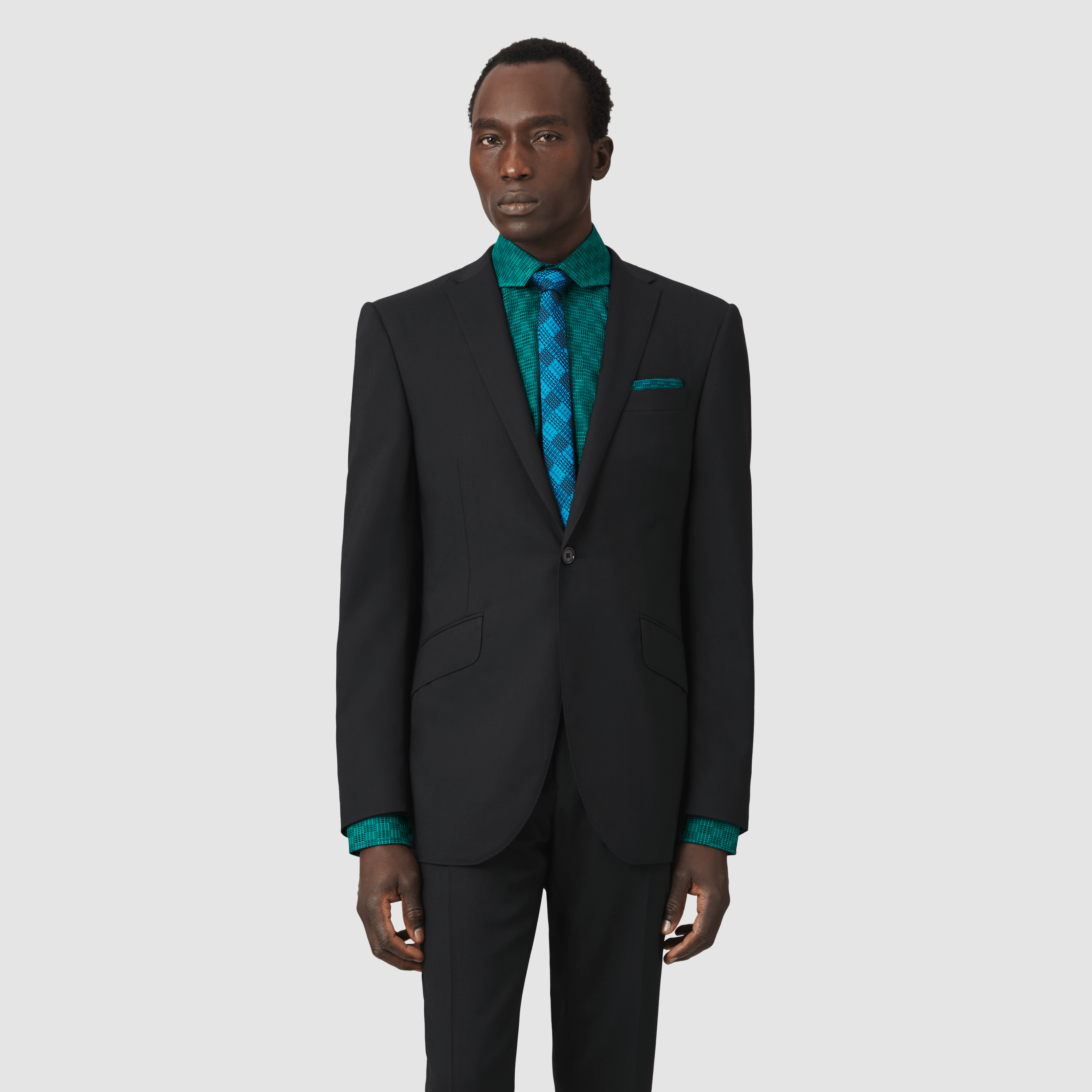 TEAL KENTE CHISEL TIP COLLAR SHIRT