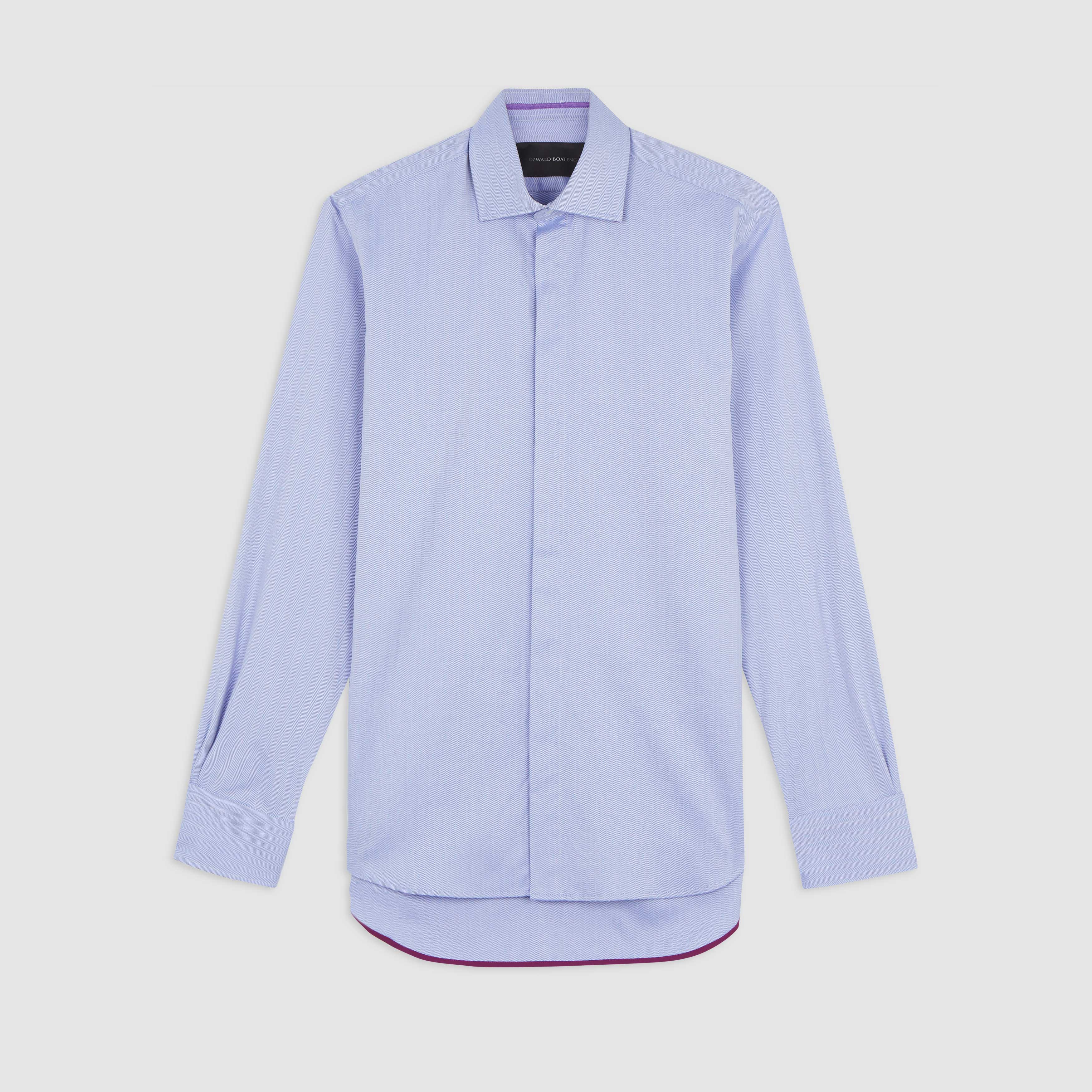 BLUE HERRINGBONE WIDE CUT AWAY COLLAR SHIRT