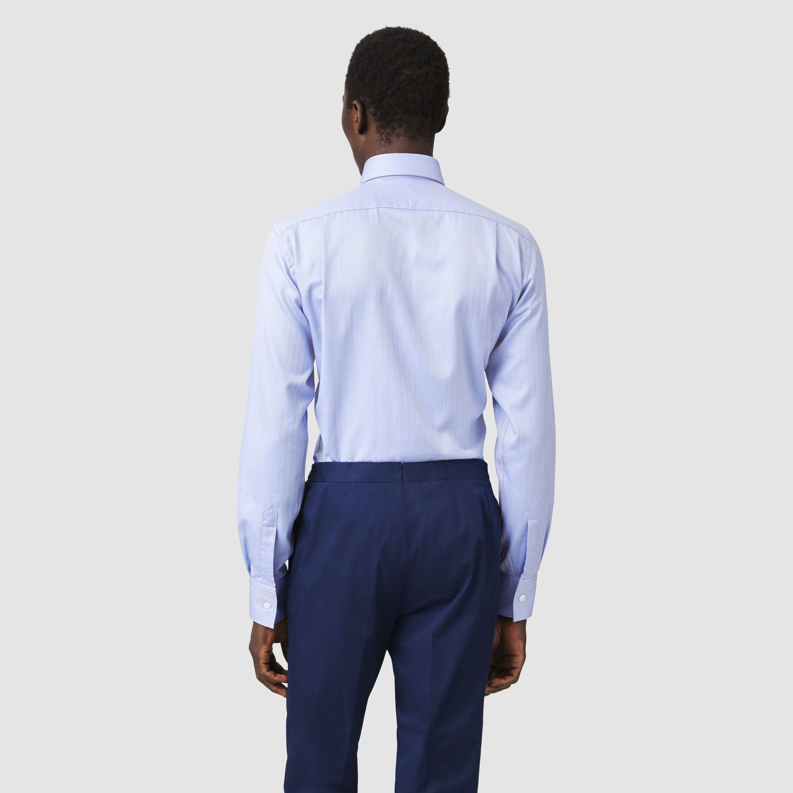 BLUE HERRINGBONE WIDE CUT AWAY COLLAR SHIRT