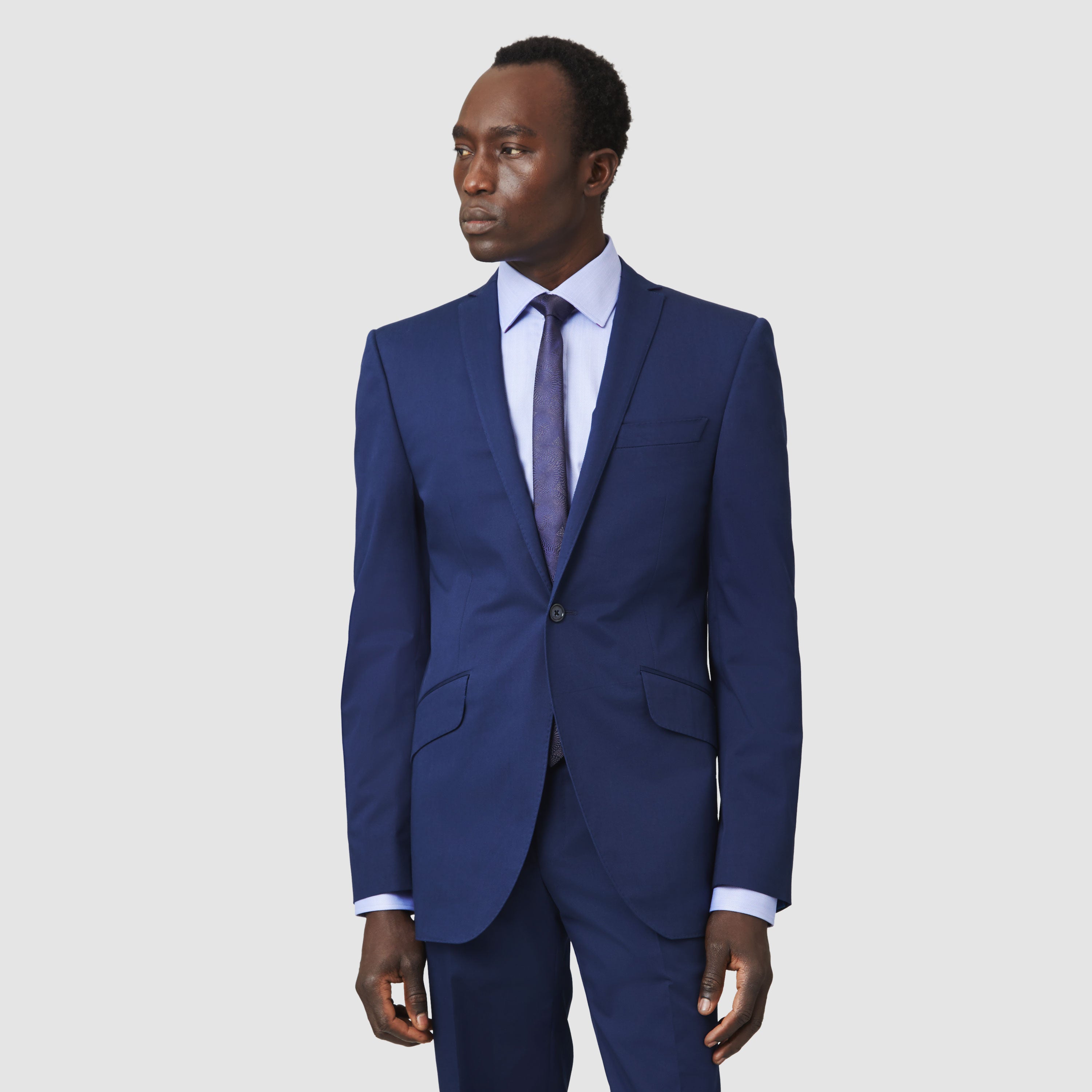 BLUE HERRINGBONE WIDE CUT AWAY COLLAR SHIRT