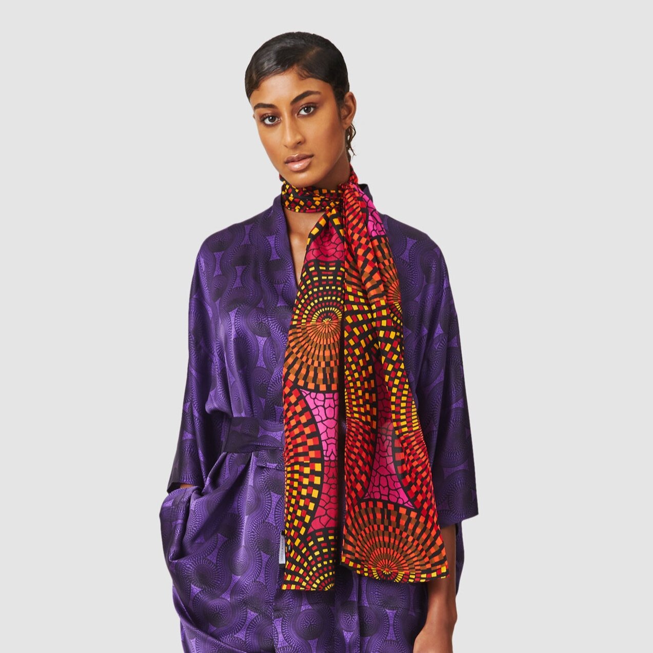 ORANGE & PINK TRIBAL SILK SCARF