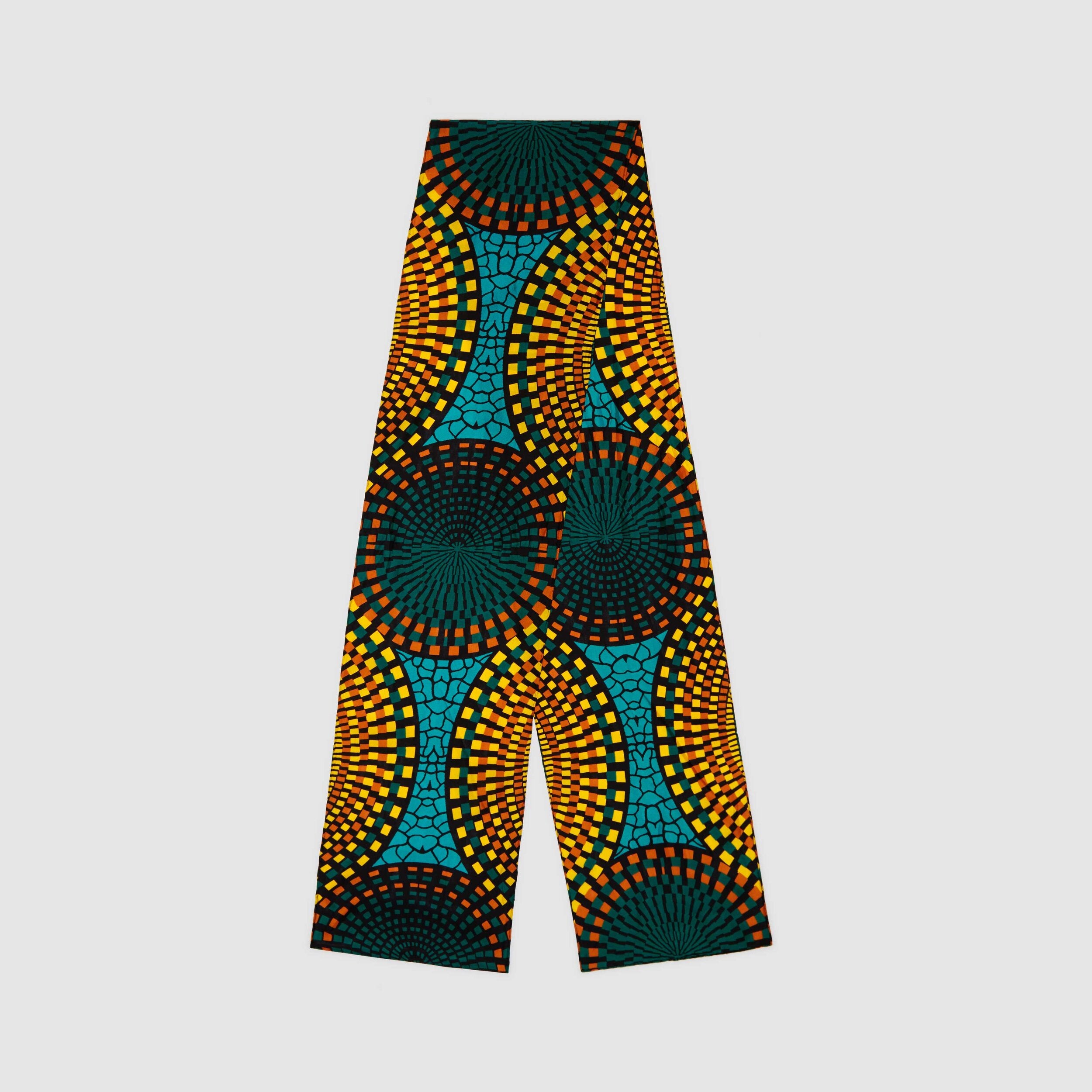 TEAL & ORANGE TRIBAL SILK SCARF