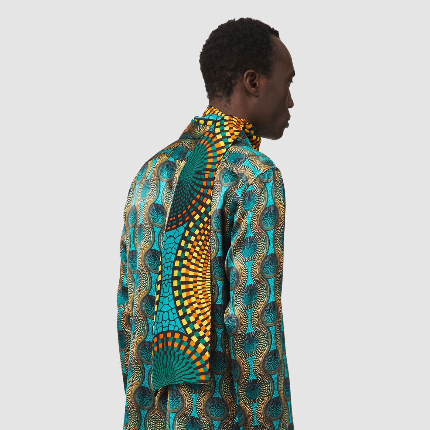 TEAL & ORANGE TRIBAL SILK SCARF
