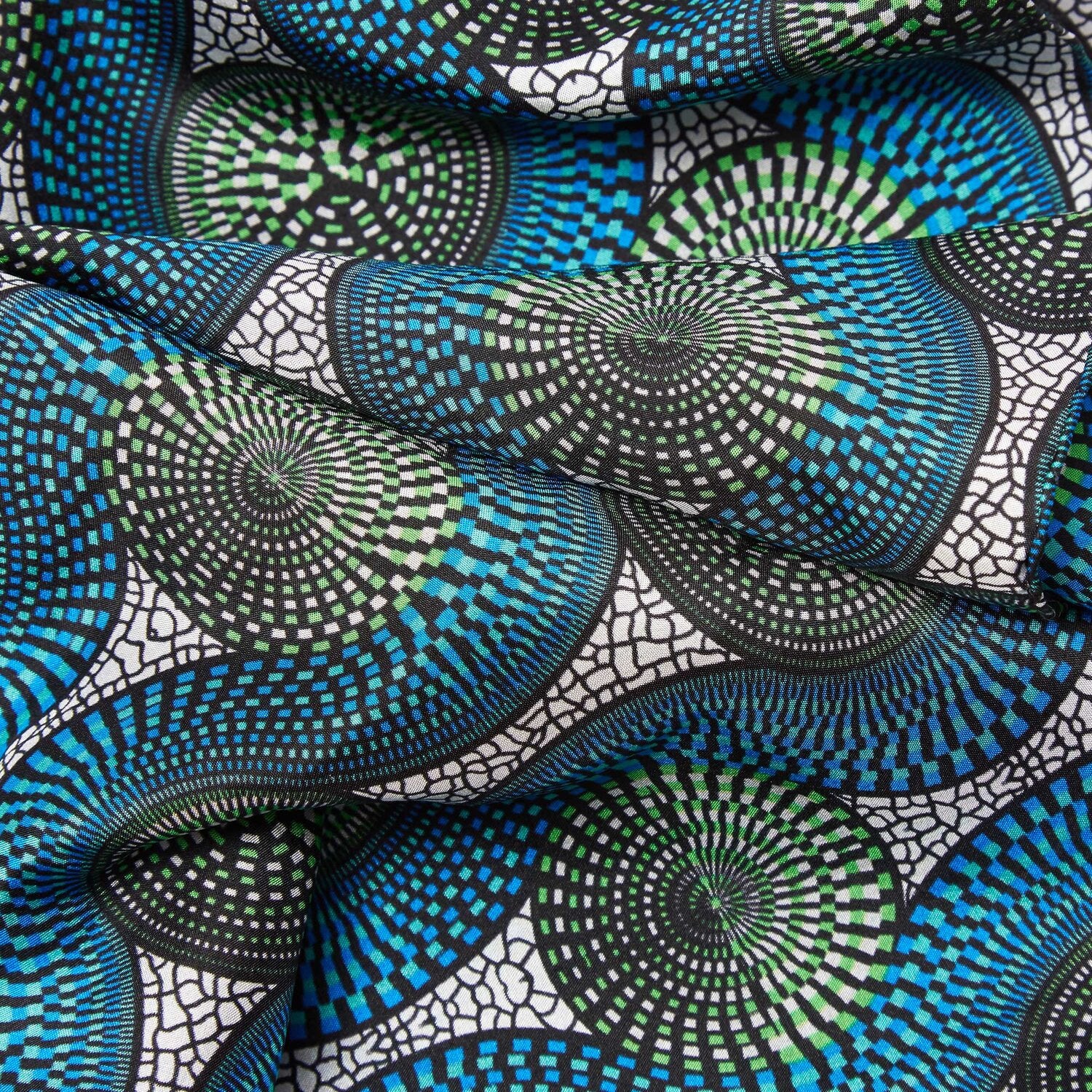 WHITE & BLUE TRIBAL SILK SCARF