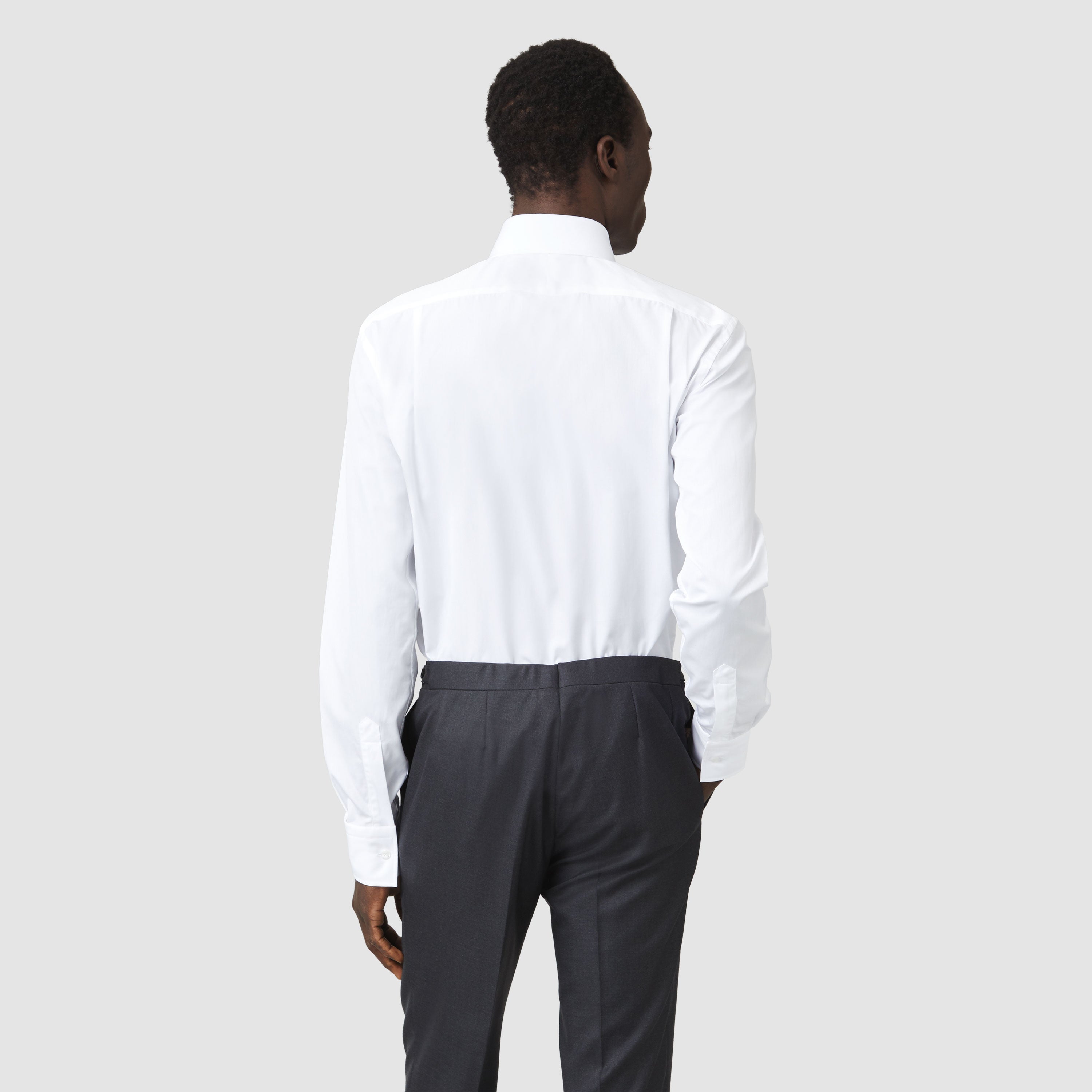 WHITE COTTON WIDE CUT AWAY COLLAR SHIRT