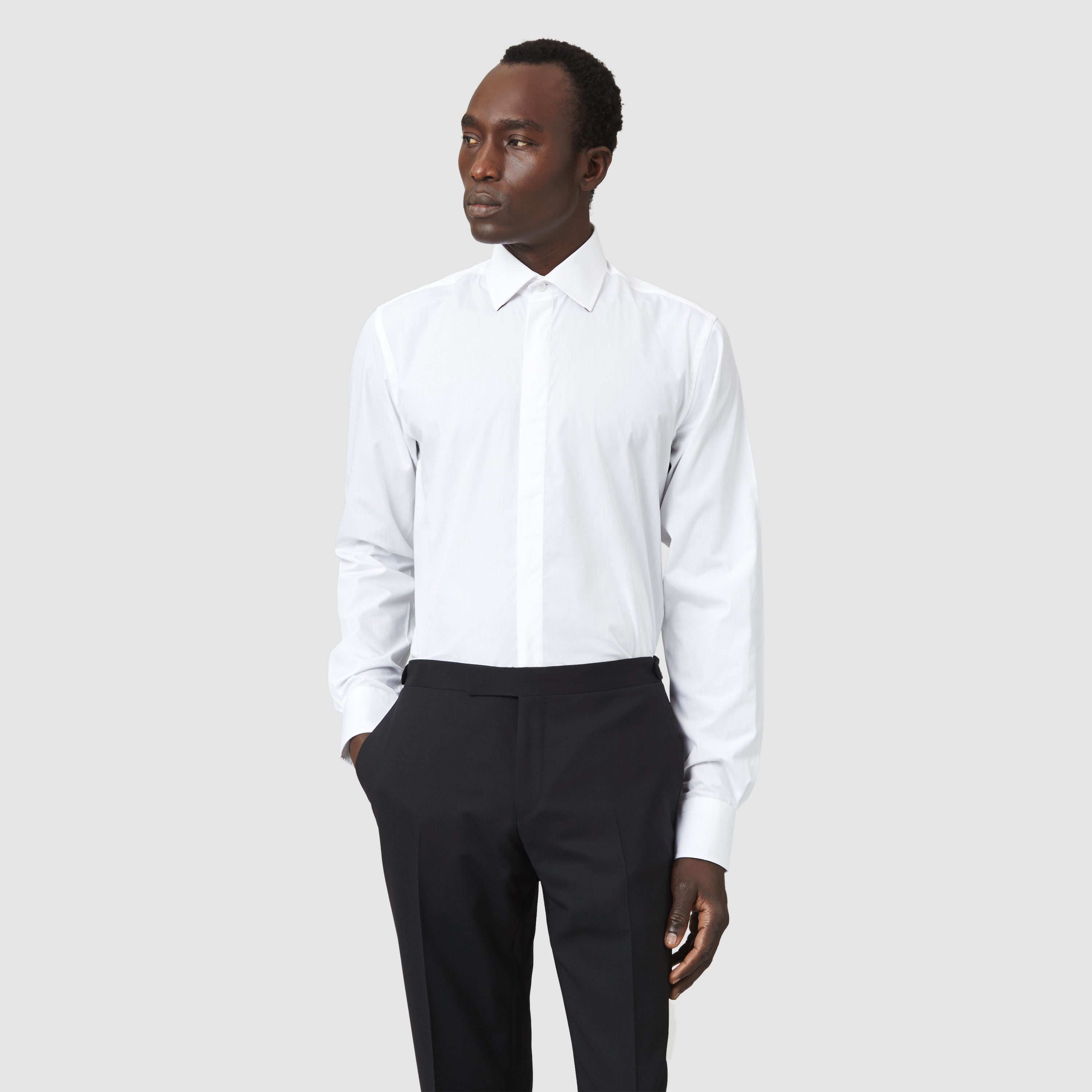 WHITE COTTON WIDE CUT AWAY COLLAR SHIRT